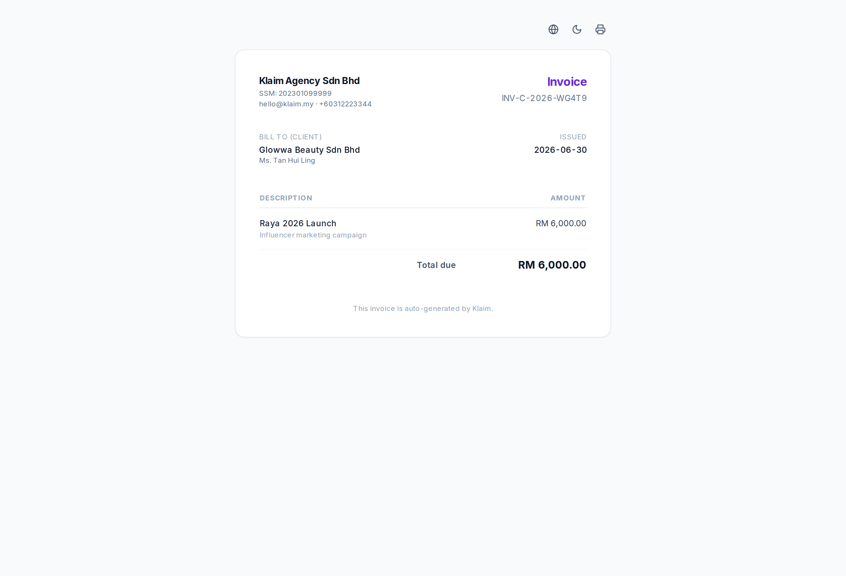 Client invoice