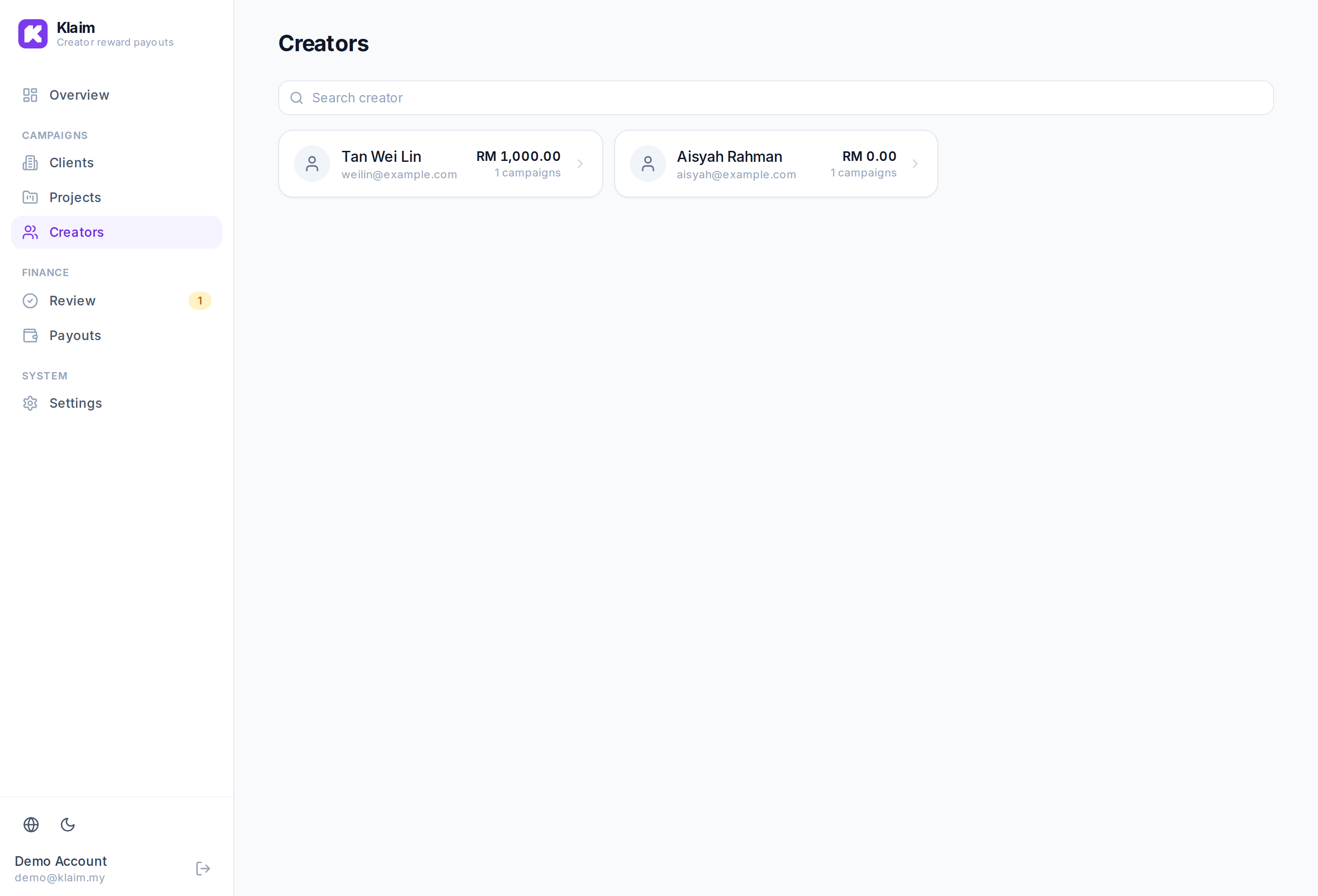 Creator roster