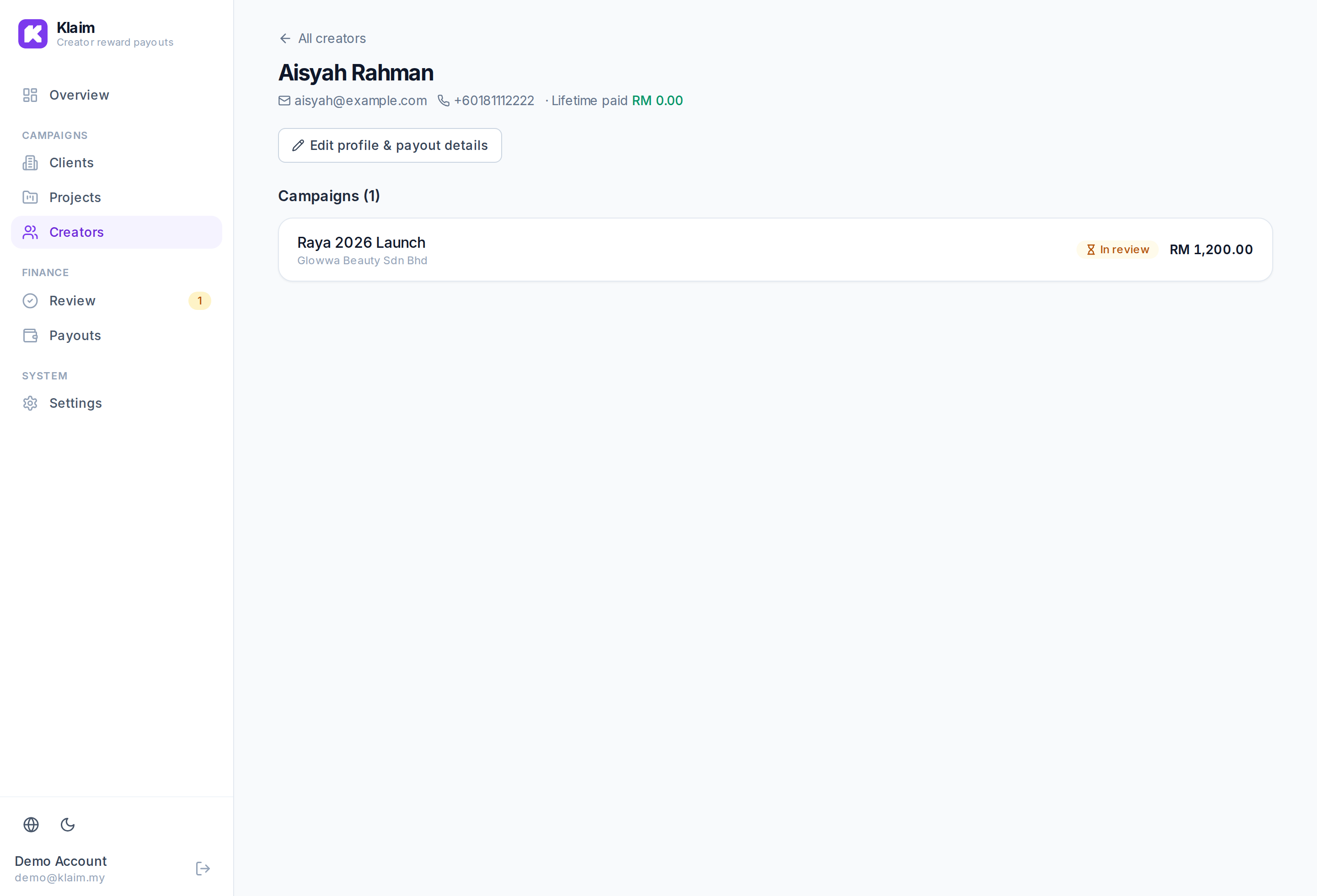 Creator profile