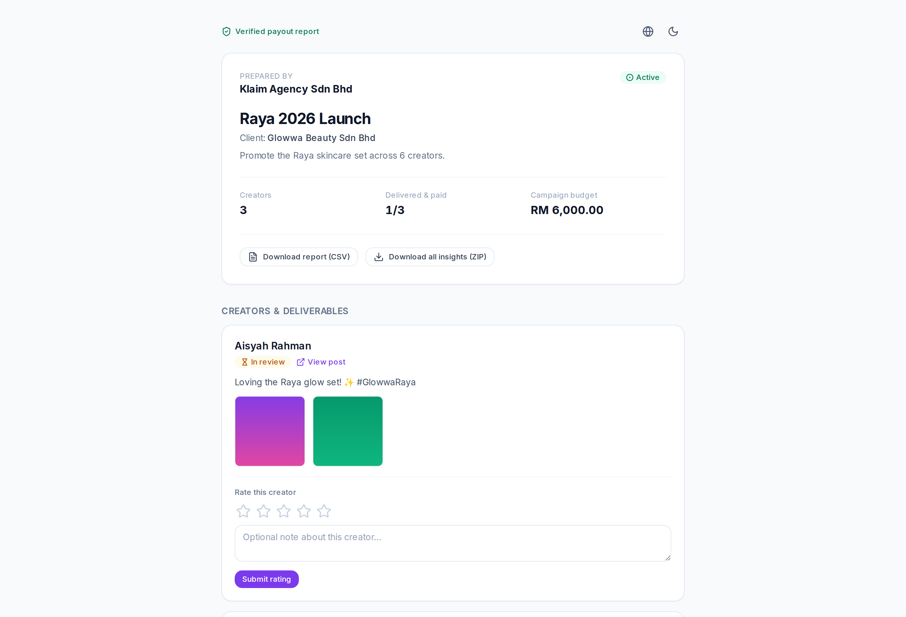 Share results with the brand
