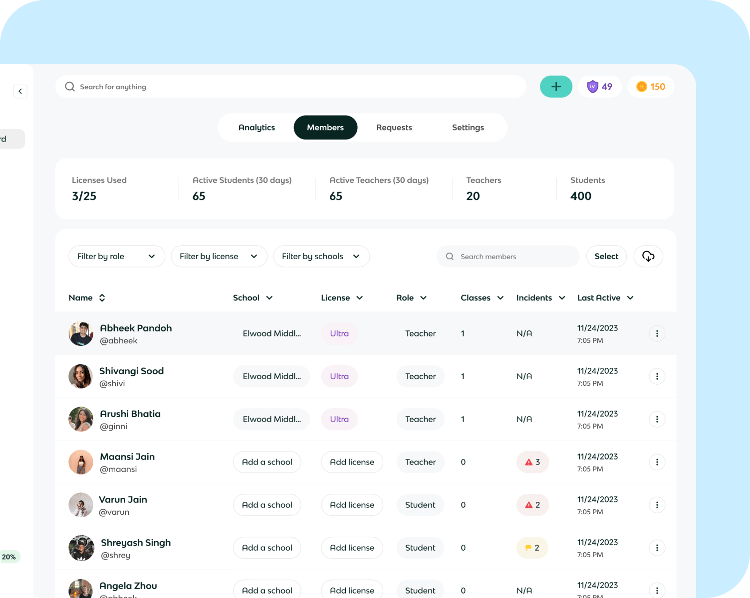 See all students & teachers